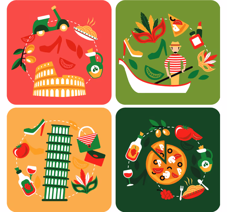 Enge onderzetters italiaanse culinaire reis - TenStickers