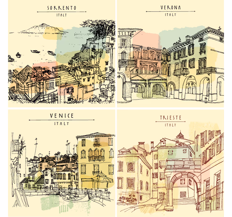 Tekst onderzetters italiaanse stadslandschappen - TenStickers