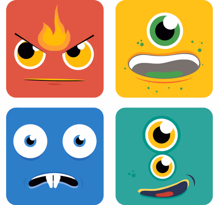 Enge onderzetters kleurrijke monstergezichten - TenStickers