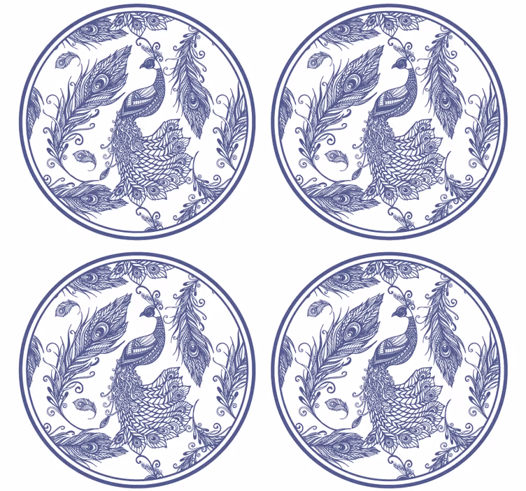 Tegel onderzetters Delftsblauwe pauw - TenStickers