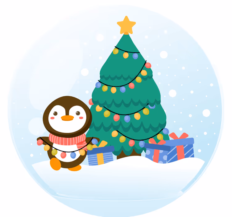 Kerst onderzetters pinguïn met kerstboom - TenStickers
