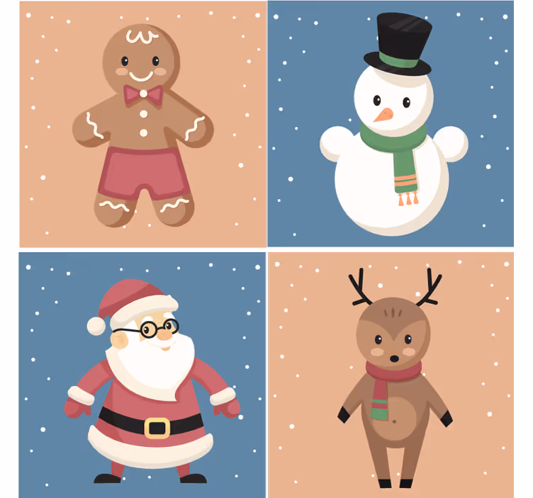 Kerst onderzetters feestelijke peperkoekfiguren - TenStickers