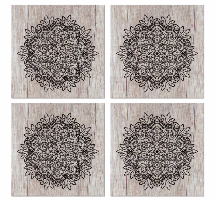 Tegel onderzetters Zwarte mandala op het hout - TenStickers