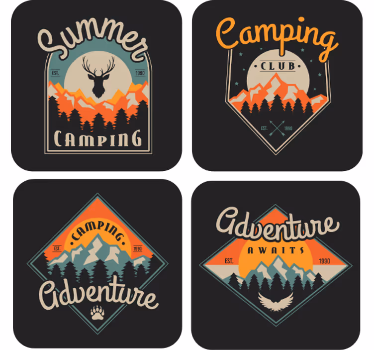 Vintage onderzetters camping avontuur illustraties - TenStickers