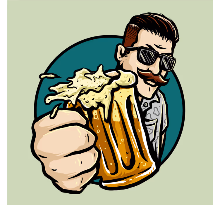 Bier onderzetters snorrenman met mok - TenStickers