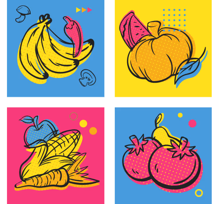 Moderne onderzetters met kleurrijke fruitillustraties - TenStickers