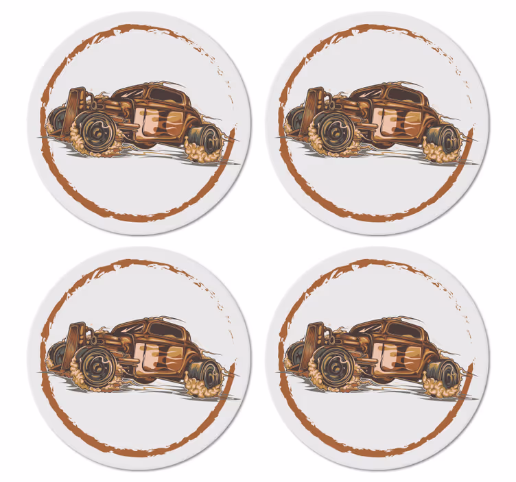 Vintage onderzetters klassieke raceauto illustratie - TenStickers