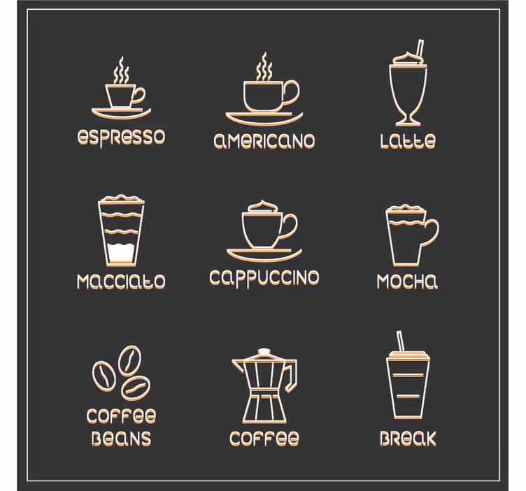 Tekst onderzetters koffies en dranken overzicht - TenStickers