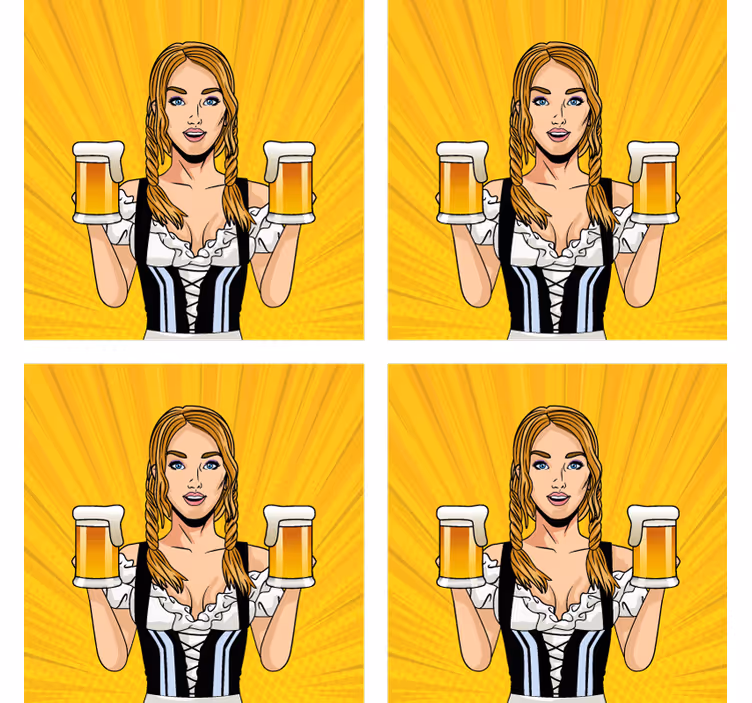 Bier onderzetters vrolijke vrouw met biertjes - TenStickers