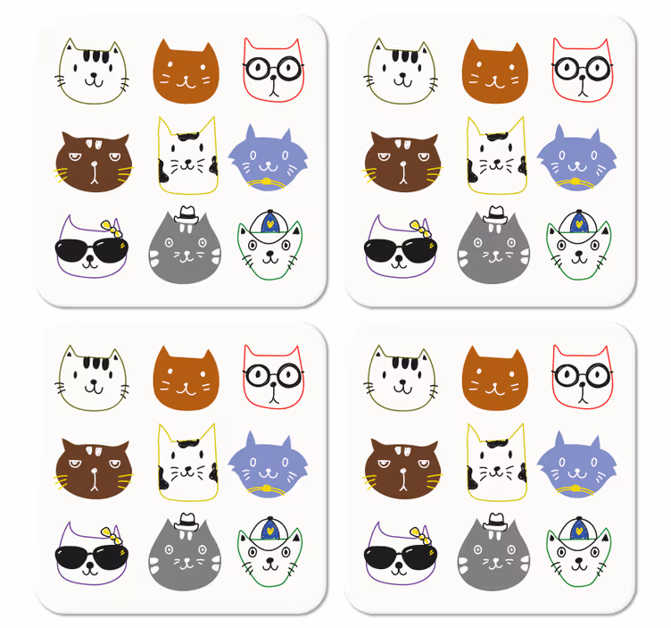 Enge onderzetters Leuke kleurrijke grappige katten - TenStickers
