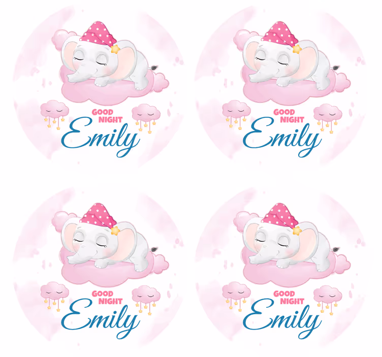 Gepersonaliseerde onderzetters slaperige olifant ontwerp - TenStickers