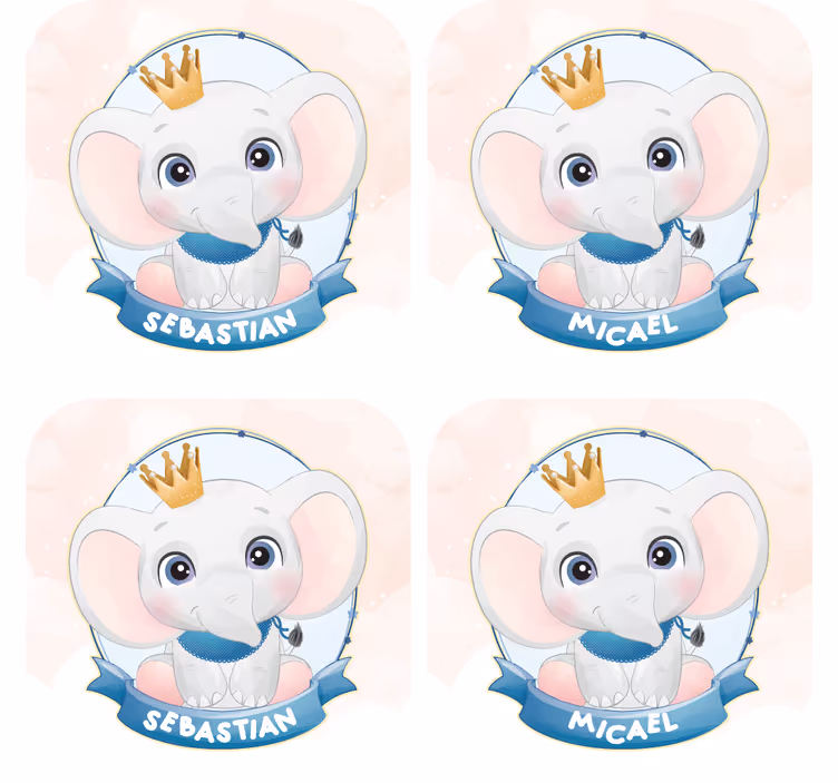 Gepersonaliseerde onderzetters olifant karakterportretten - TenStickers