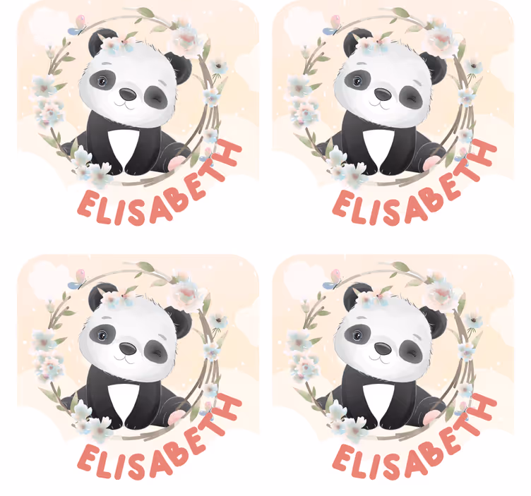 Gepersonaliseerde onderzetters panda met bloemenaccenten - TenStickers