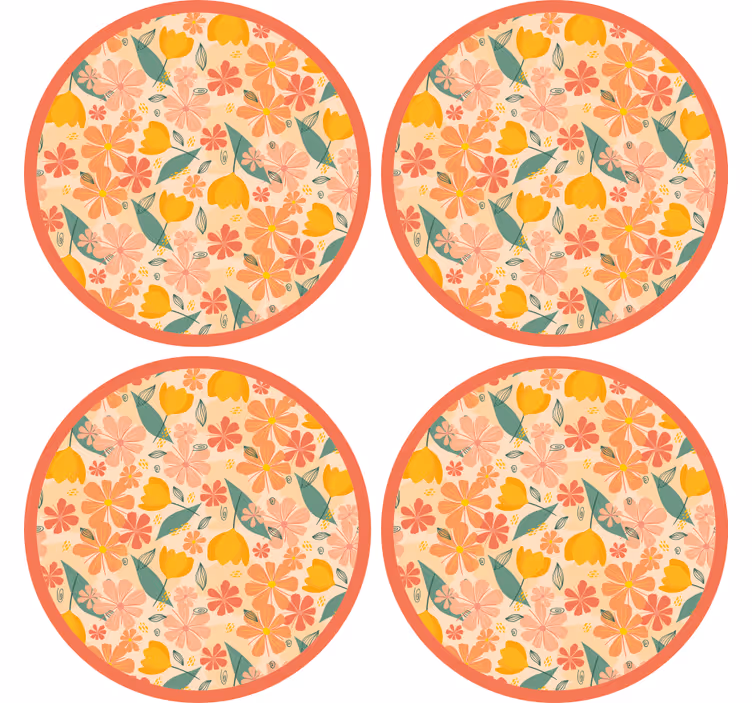 Onderzetters met bloemmotief ronde oppervlakte - TenStickers