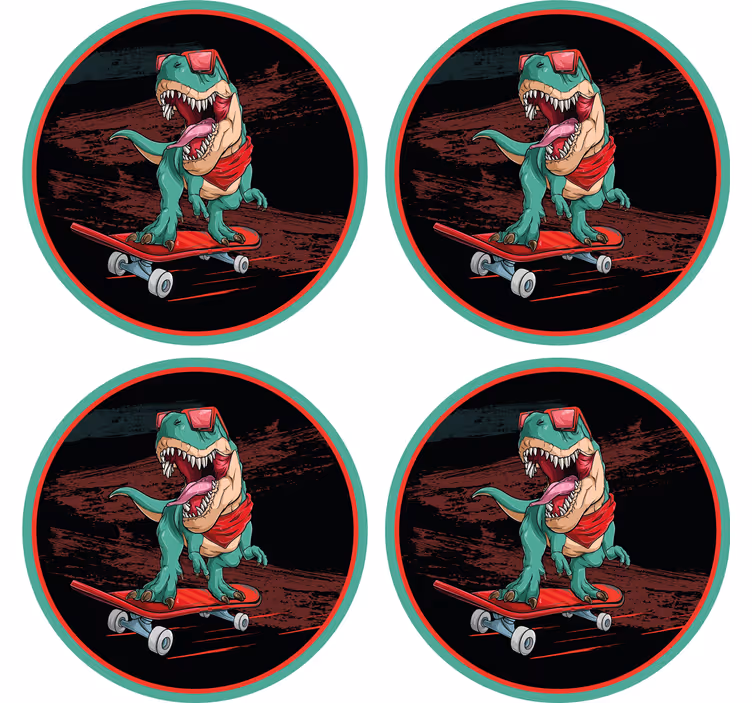 Enge onderzetters skateboardende dinosaurus grafiek - TenStickers