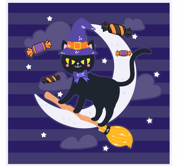 Halloween onderzetters heks kat op bezem - TenStickers
