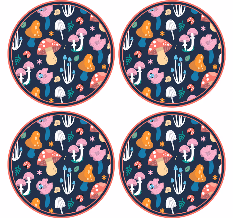 Enge onderzetters met levendig schimmelmotief - TenStickers