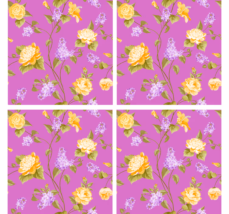 Onderzetters met bloemenprint en gele rozen - TenStickers