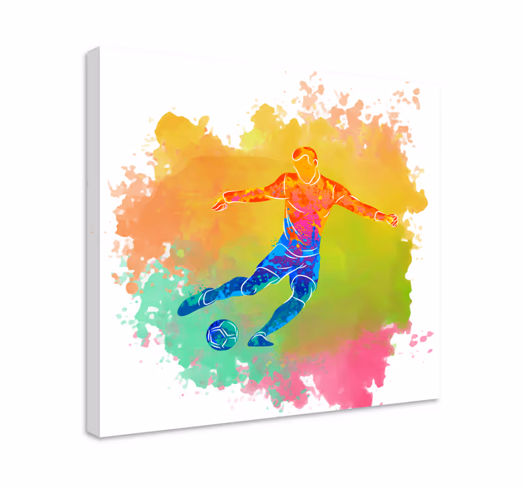 Dynamische voetbalactie Canvas schilderij sport - TenStickers