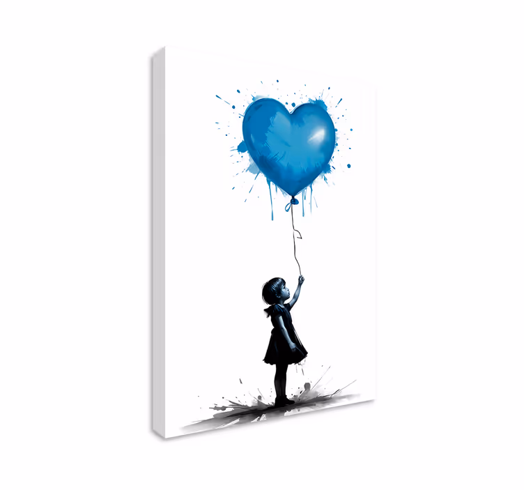 Meisje met blauwe hartballon Canvas schilderij kunst - TenStickers
