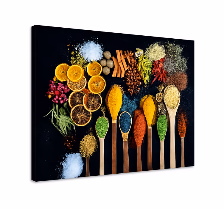 Houten lepel met kruiden canvas schilderij keuken - TenStickers