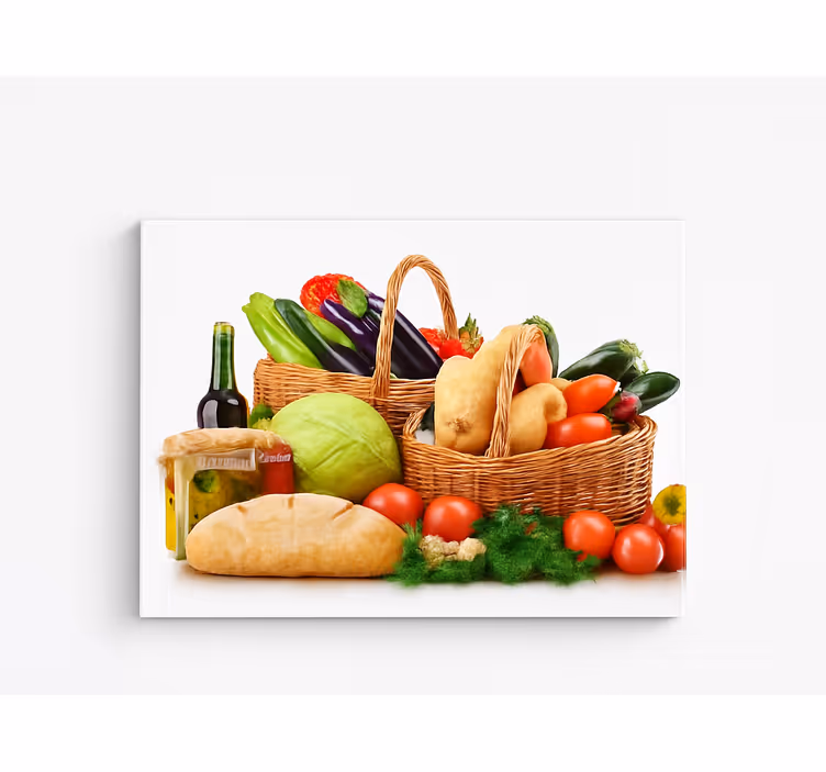 Groenten in een mandje canvas schilderij keuken - TenStickers