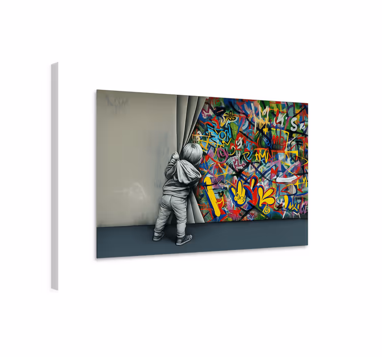 Kind bespioneert graffiti Canvas schilderij kunst - TenStickers