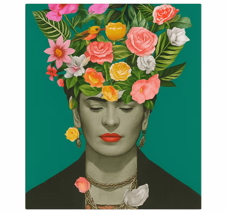 Frida kahlo kleurrijke bloemen Canvas schilderij kunst - TenStickers