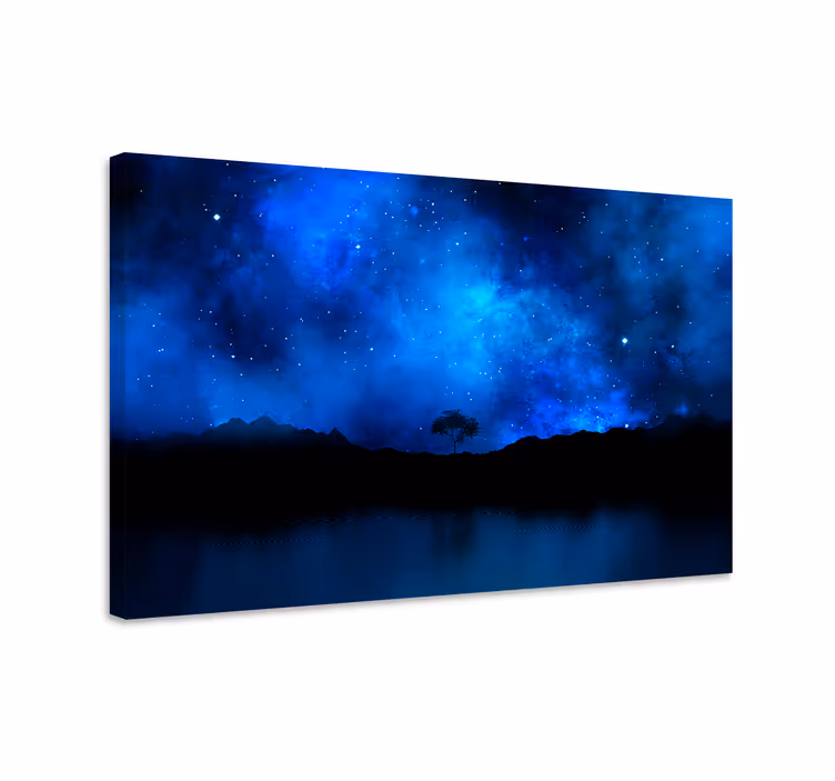 Blauw canvas schilderij sterrennevel scène - TenStickers