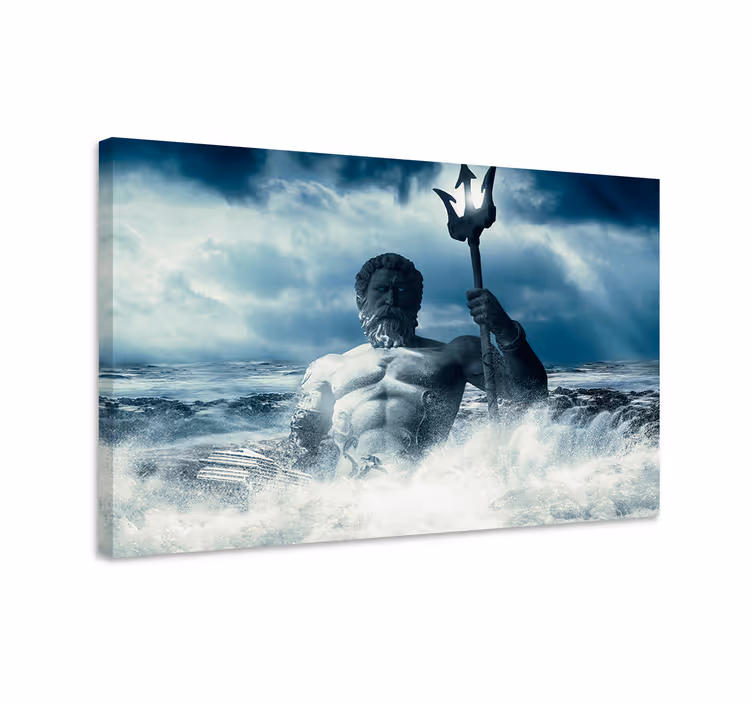 Blauw canvas schilderij poseidon kunstontwerp - TenStickers