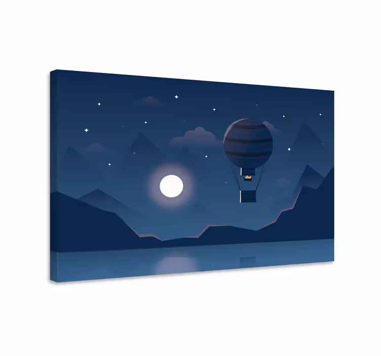 Blauw canvas schilderij nachtelijke ballonavontuur - TenStickers