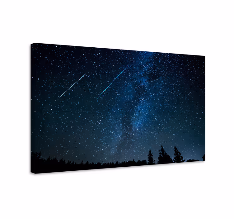 Blauw canvas schilderij prachtige vallende sterrenlandschap - TenStickers