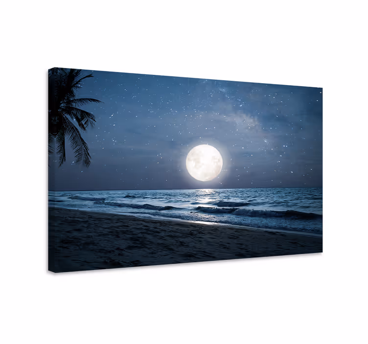 Blauw canvas schilderij mooie maanlicht boven oceaan - TenStickers