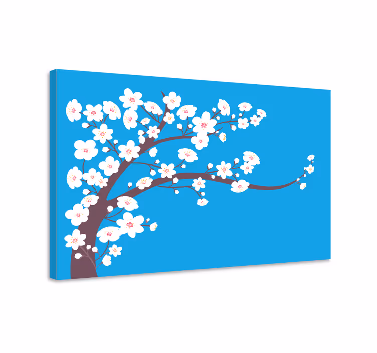 Blauw canvas schilderij witte bloemen op blauwe achtergrond - TenStickers