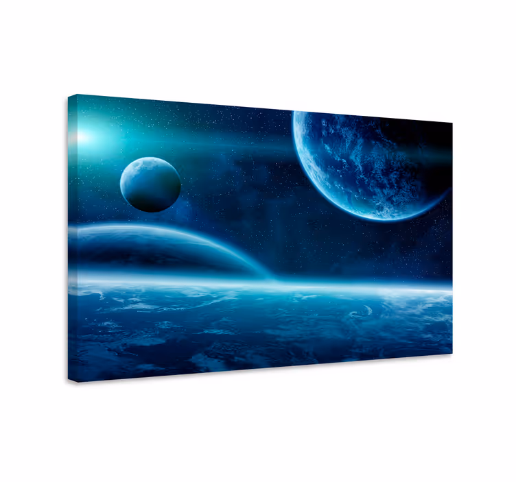 Blauw canvas schilderij met planeten - TenStickers