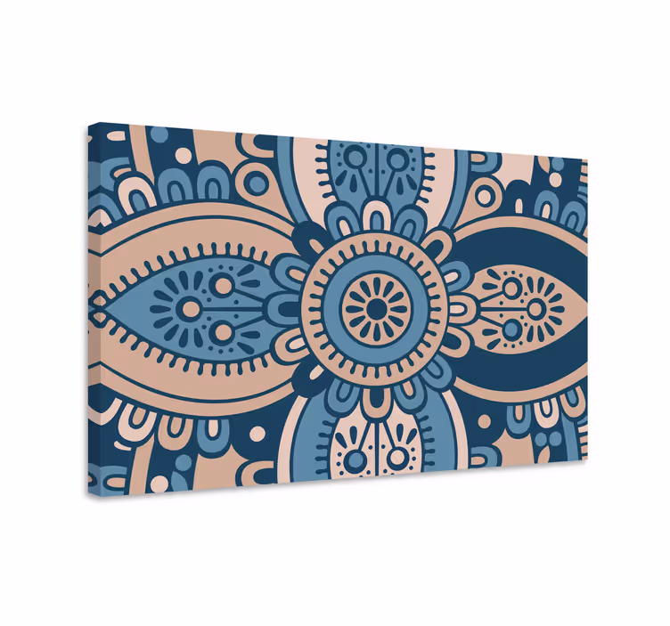 Blauw canvas schilderij bloemige mandala - TenStickers