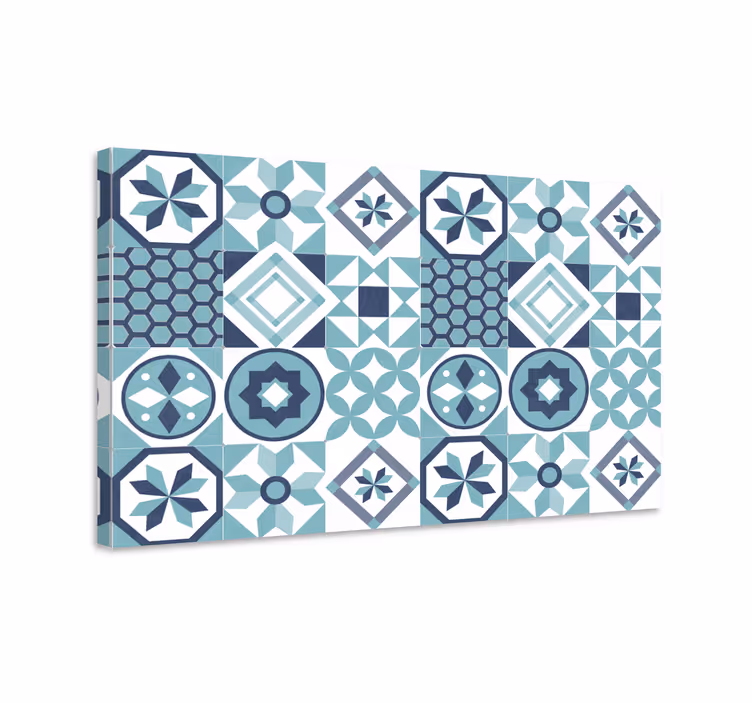 Blauw canvas schilderij met donkerblauwe ornamenten - TenStickers