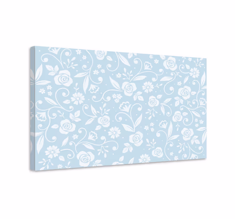 Blauw canvas schilderij met bloemenornament - TenStickers