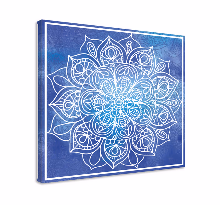 Blauw canvas schilderij handgetekende mandala - TenStickers