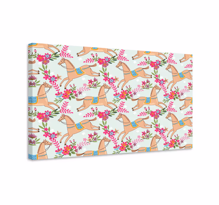 Paarden schilderij op canvas roze bloemen paardenpatroon - TenStickers
