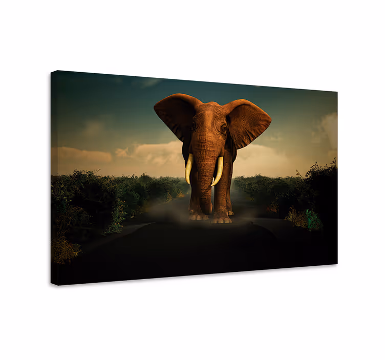 Canvas schilderij olifant olifant op de weg - TenStickers