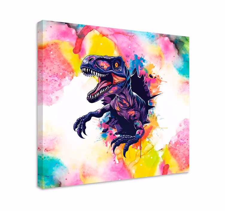Canvas schilderij dinosaurus verzadigde kleuren velociraptor - TenStickers