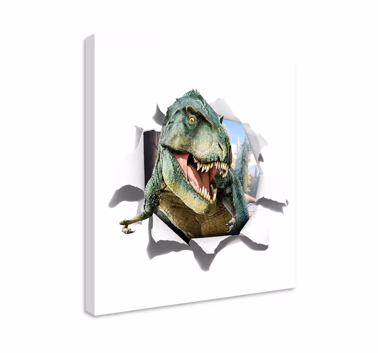 Canvas schilderij dinosaurus 3d boze t-rex - TenStickers