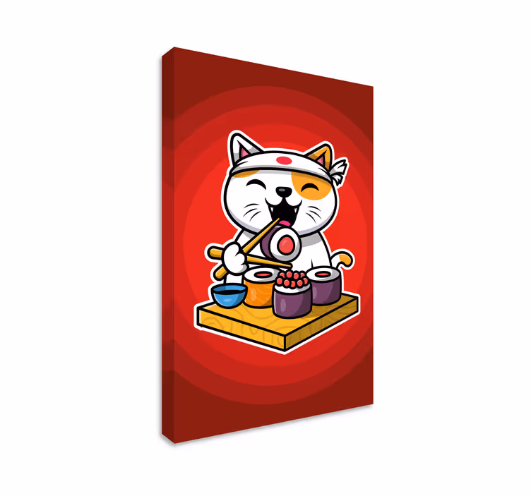 Canvas schilderij kat schattige kat eet sushi - TenStickers