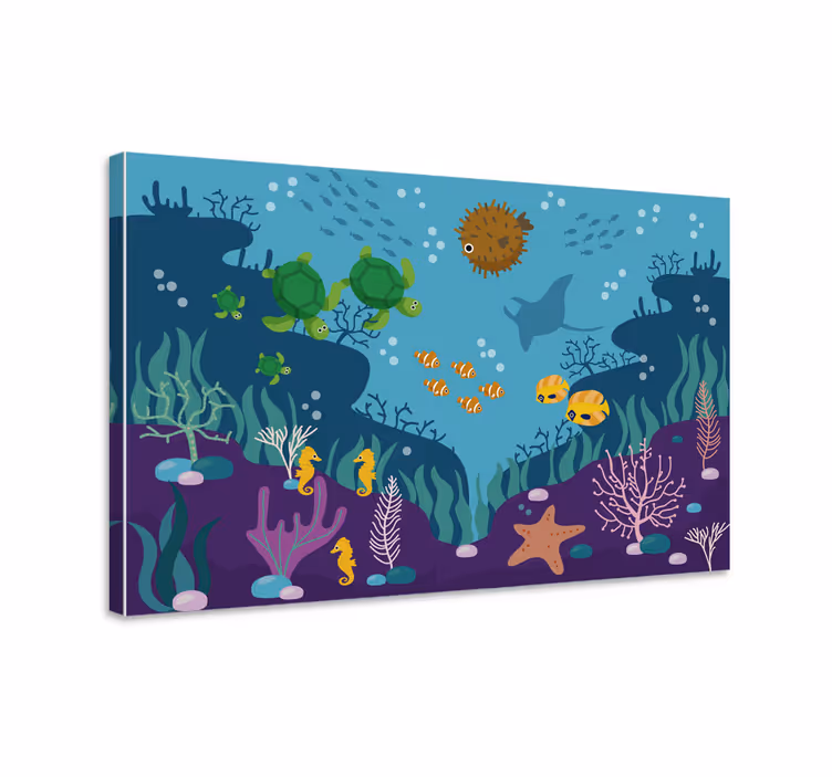 Canvas schilderij vis kindermuur met vissen in de zee - TenStickers