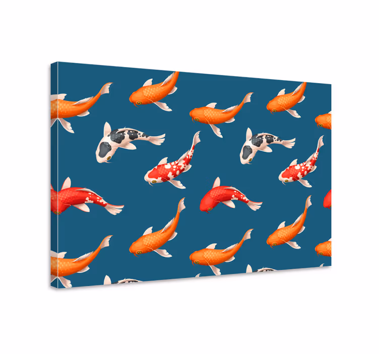 Canvas schilderij vis koi vis patroon op blauwe achtergrond - TenStickers