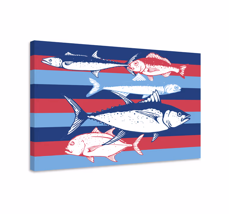 Canvas schilderij vis handgetekende vissen - TenStickers
