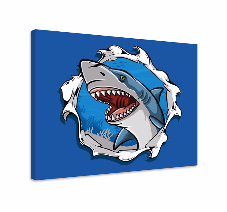 Canvas schilderij vis grote haai 3d - TenStickers