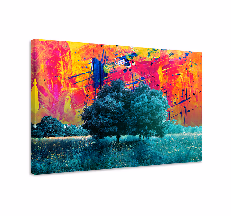 Kleurrijk boom landschap kunst canvas schilderij - TenStickers