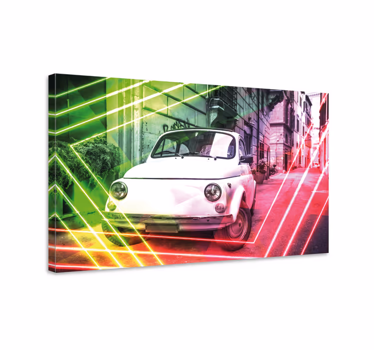Stedelijk retrovoertuig Canvas schilderij abstract - TenStickers